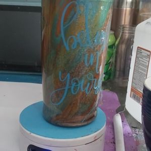 Custom tumbler created by Carrie painted with Mica powder paint